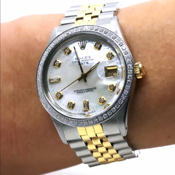 Rolex Accessories - Rolex Oyster Perpetual Date Pearl Gold and Diamonds Watch